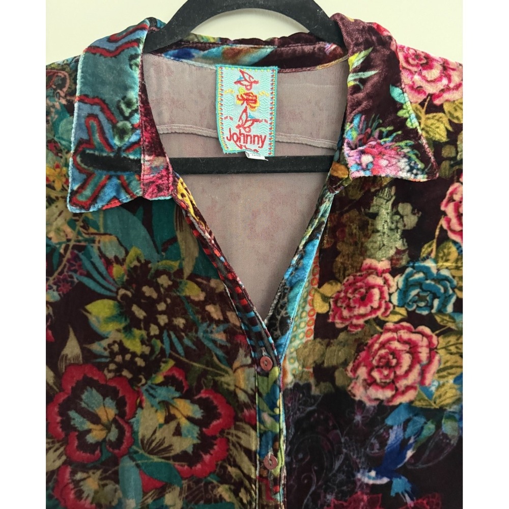 Johnny Was Grace Tessa Velvet Patchwork Boho Tunic Women's Size Large - Picture 3 of 13